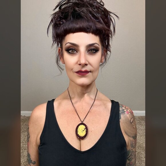 OOAK Gothic Cameo Cranberry Rhinestones Necklace Handmade Victorian Skull 18 - Picture 2 of 6